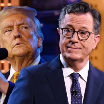 Дональд Трамп празднует последнее «позднее шоу» Стивена Колберта на CBS