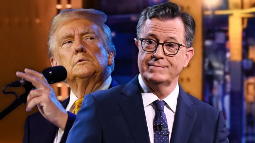 Дональд Трамп празднует последнее «позднее шоу» Стивена Колберта на CBS
